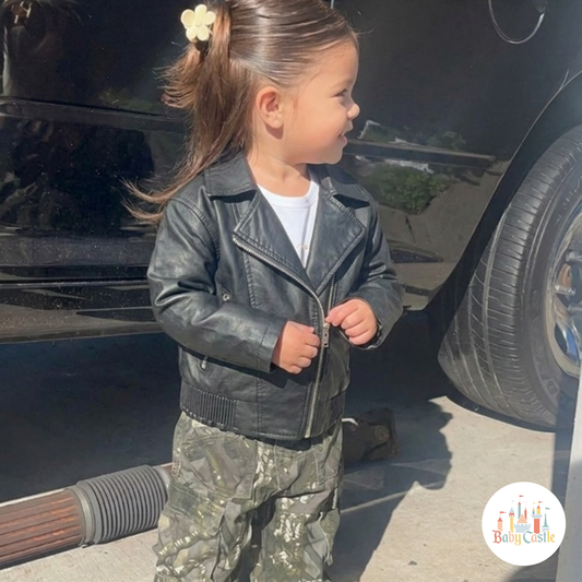 Chaqueta Biker Infantil en Cuero Sintético Negro