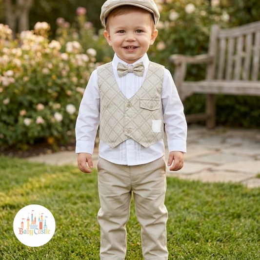 Conjunto elegante beige para niño – 4 piezas