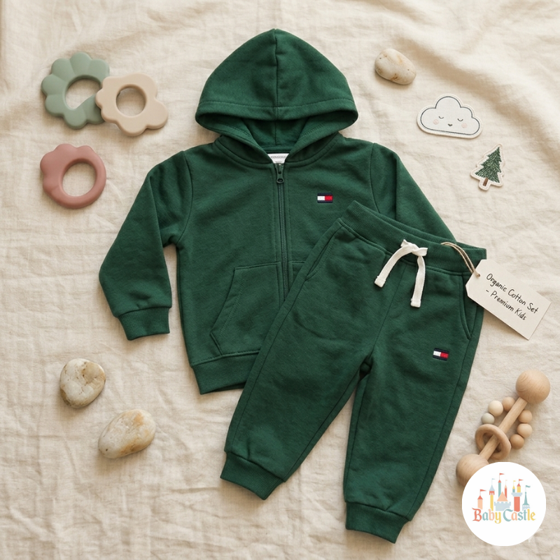 Conjunto de Sudadera con Capucha y Pantalón para Bebé – Algodón Orgánico Verde Bosque - Premium Kids