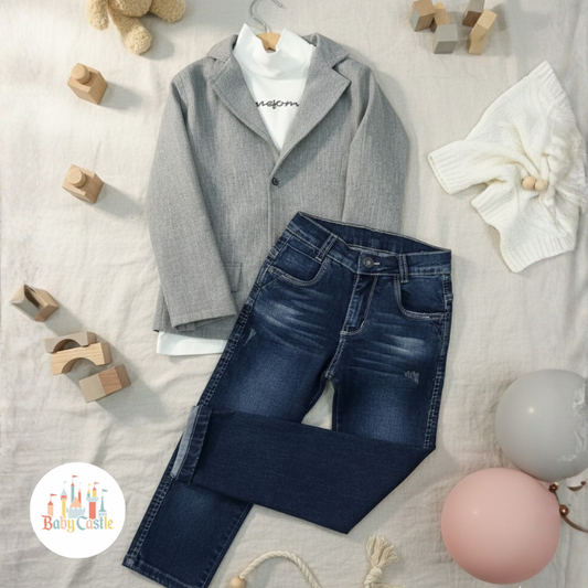 Conjunto 3 piezas para niño: blazer, camisa manga larga y jean