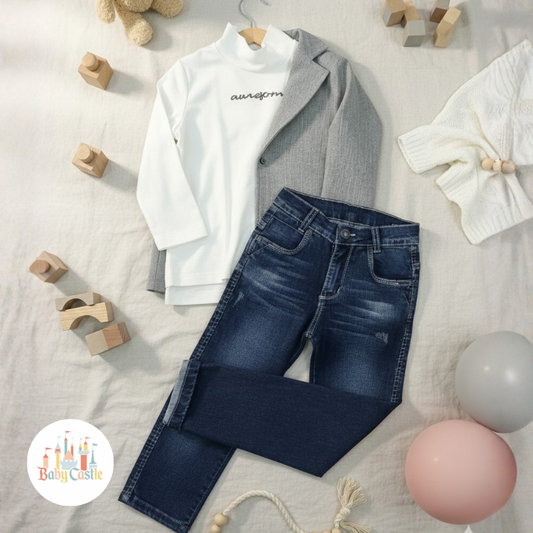 Conjunto 3 piezas para niño: blazer, camisa manga larga y jean