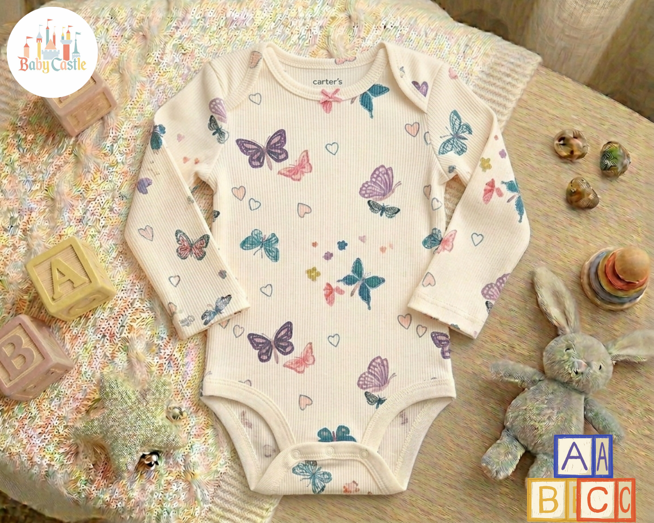 Set de 5 Bodys Manga Larga con Estampado de Mariposas y Flores