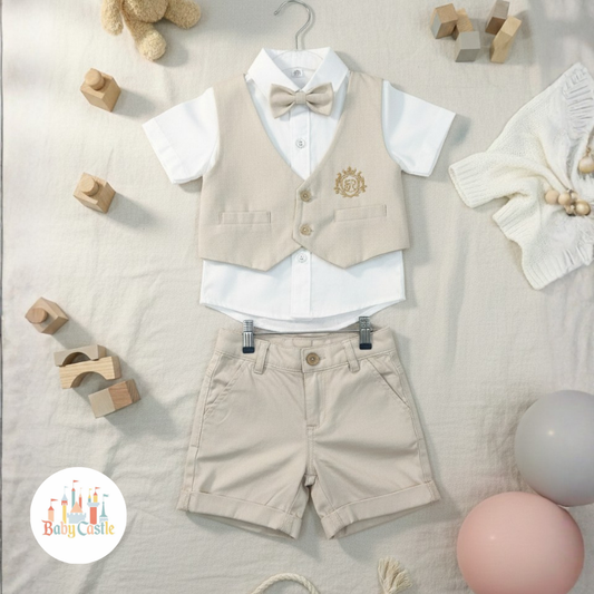 Conjunto formal beige para niño – 4 piezas