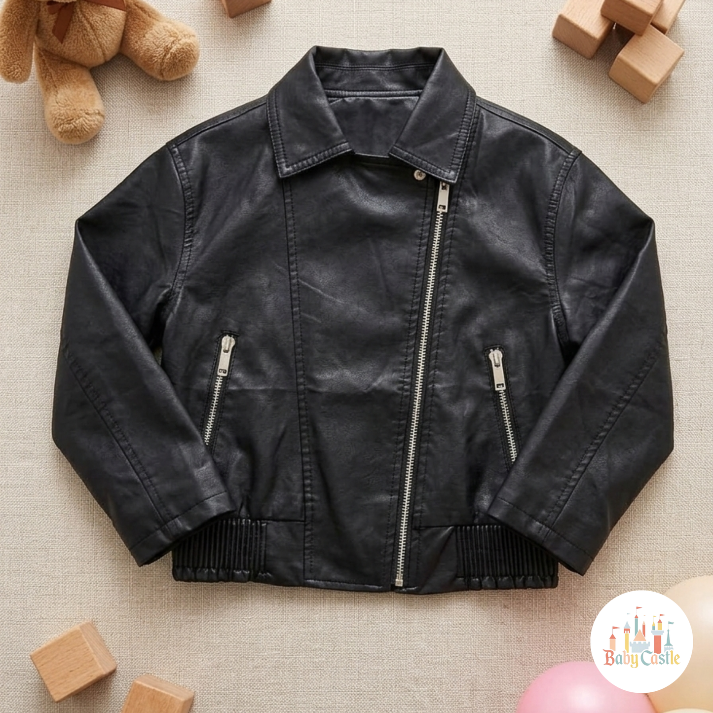 Chaqueta Biker Infantil en Cuero Sintético Negro