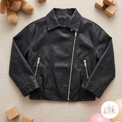 Chaqueta Biker Infantil en Cuero Sintético Negro