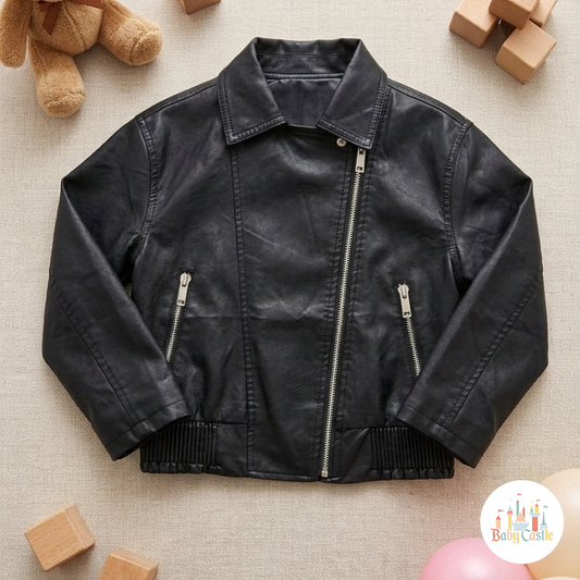Chaqueta Biker Infantil en Cuero Sintético Negro