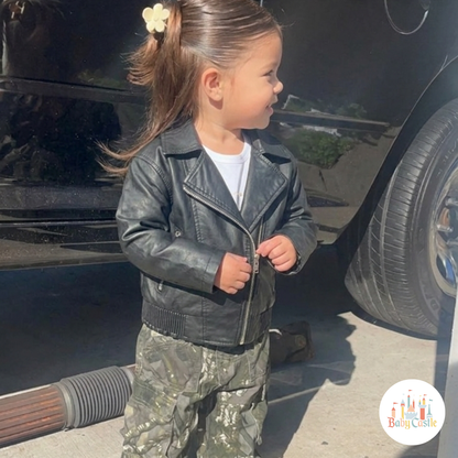 Chaqueta Biker Infantil en Cuero Sintético Negro