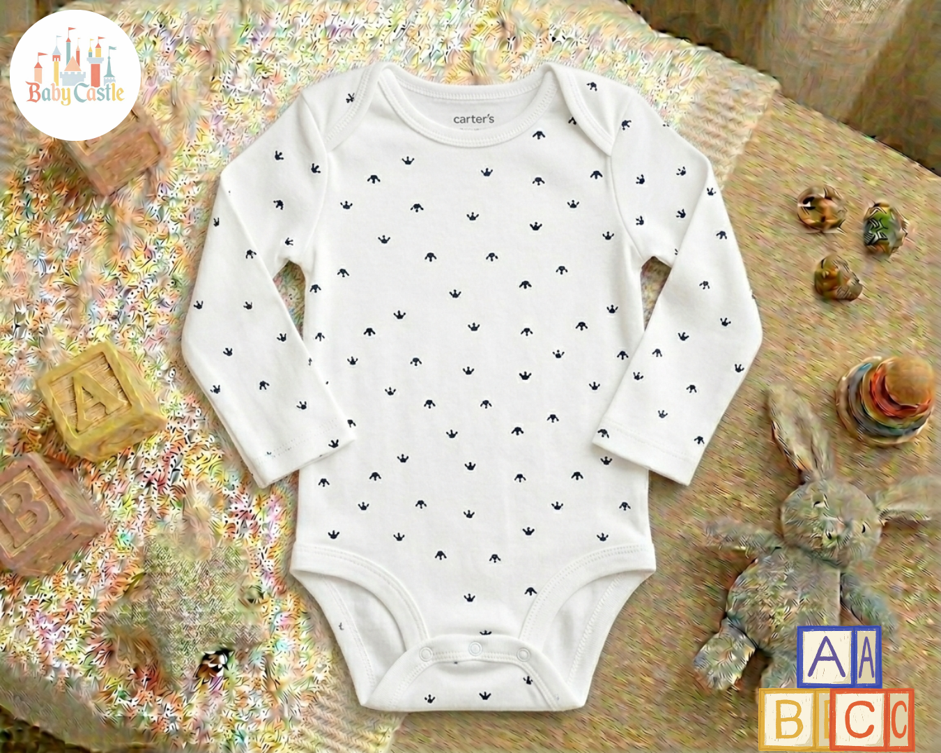 Set de 5 Bodys Manga Larga Estilo Safari en Tonos Azul y Blanco