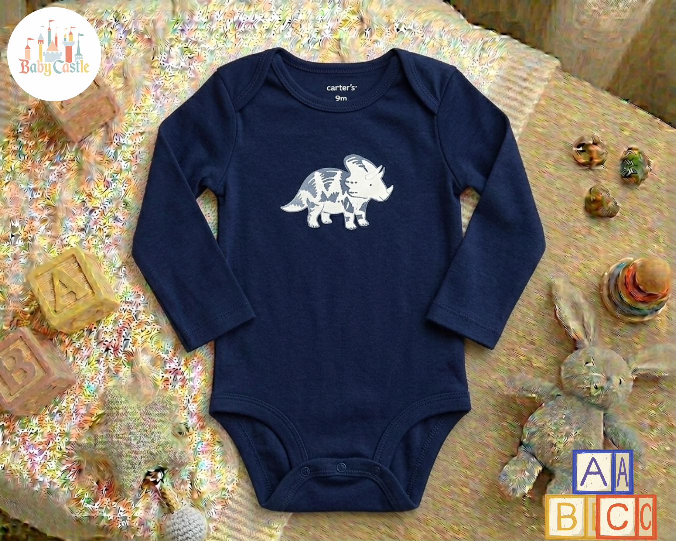 Set de 5 Bodys Manga Larga Estilo Safari en Tonos Azul y Blanco