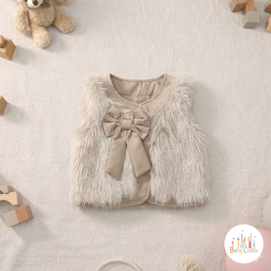 Chaleco Peluchito Beige con Moño Elegante