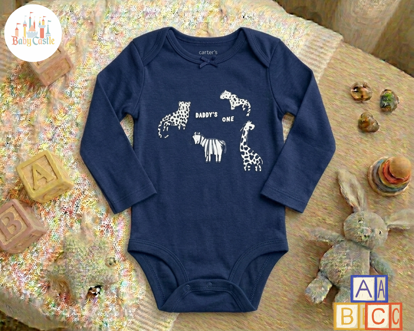 Set de 5 Bodys Manga Larga Estilo Safari en Tonos Azul y Blanco