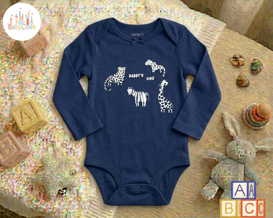 Set de 5 Bodys Manga Larga Estilo Safari en Tonos Azul y Blanco