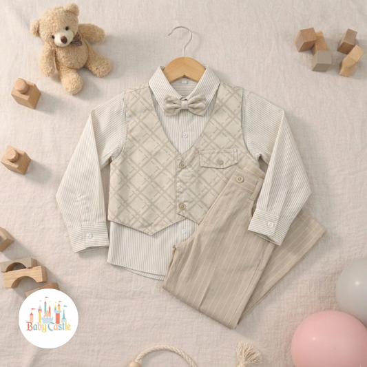 Conjunto elegante beige para niño – 4 piezas