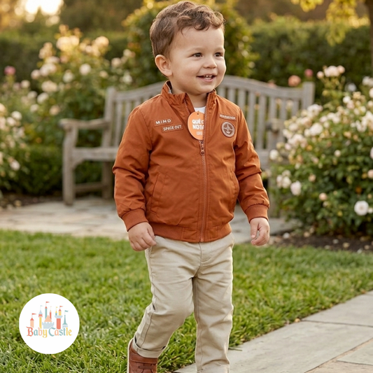 Conjunto casual con chaqueta naranja para niño – 3 piezas
