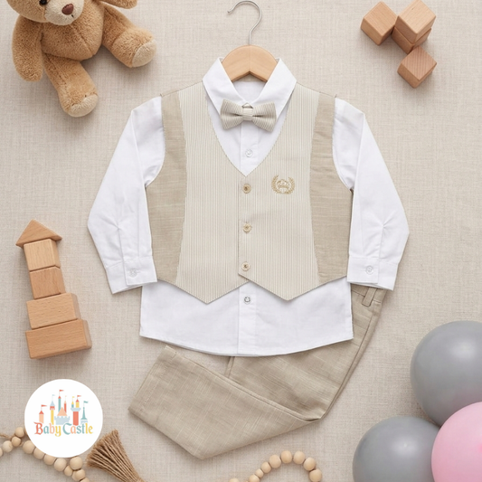 Conjunto elegante beige para niño – 4 piezas
