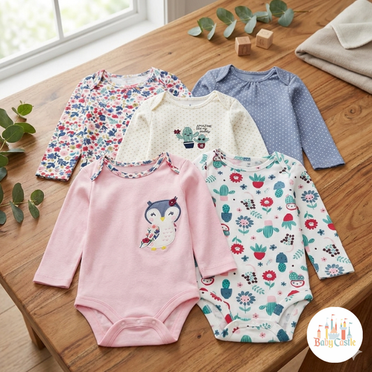 Set de 5 Bodys Manga Larga Estampados Tiernos Niña
