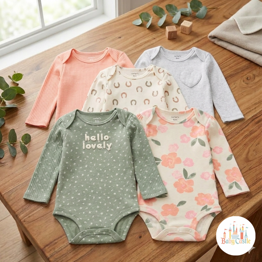 Set de 5 Bodys Manga Larga en Algodón con Estampados Florales