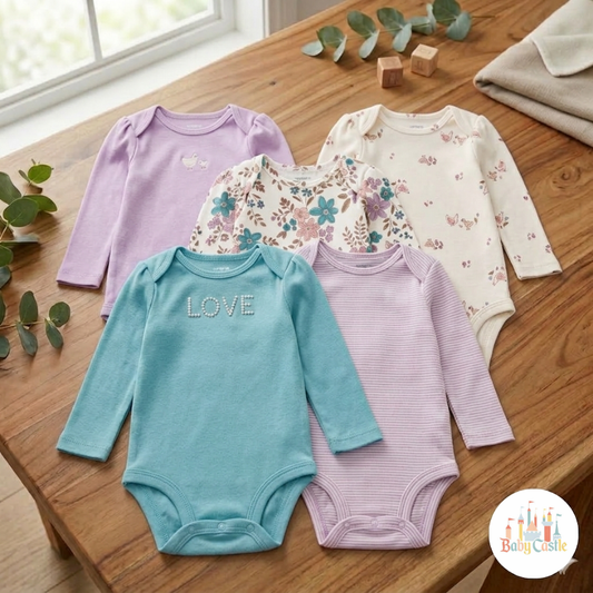 Set 5 Bodys Manga Larga Niña Pastel