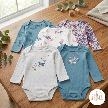 Set de 5 Bodys Manga Larga con Estampado de Mariposas y Flores