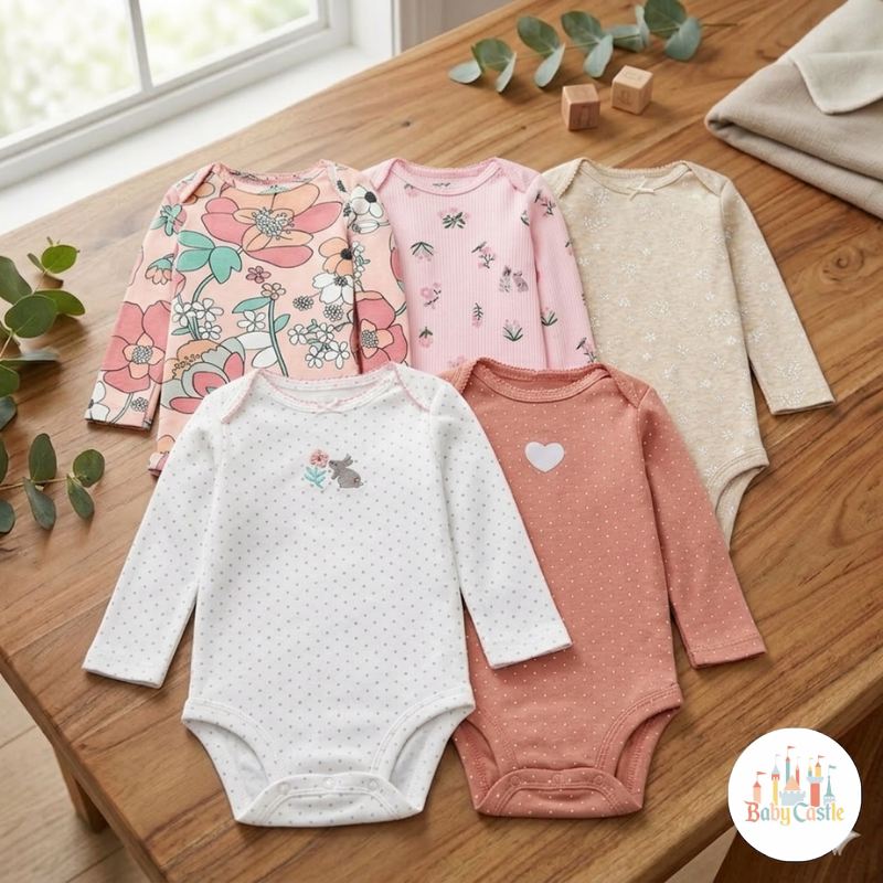 Set 5 Bodys Manga Larga Niña Floral